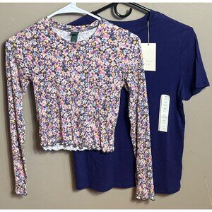 A New Day 2 Tops Bundle NWT Purple Floral Casual Spring Crop Basic Womens XS